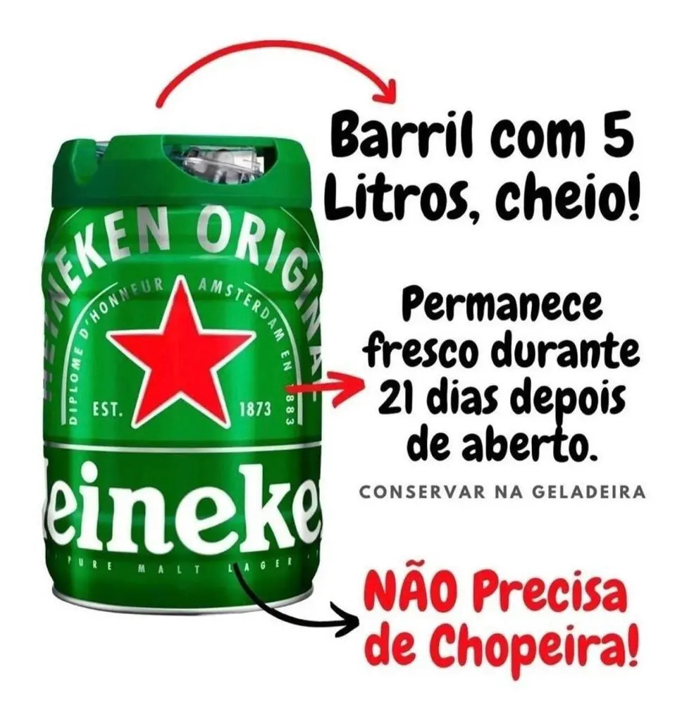 Barril Chopp Heineken Beertender 5l + Bolsa Cooler Térmica Mercado Livre