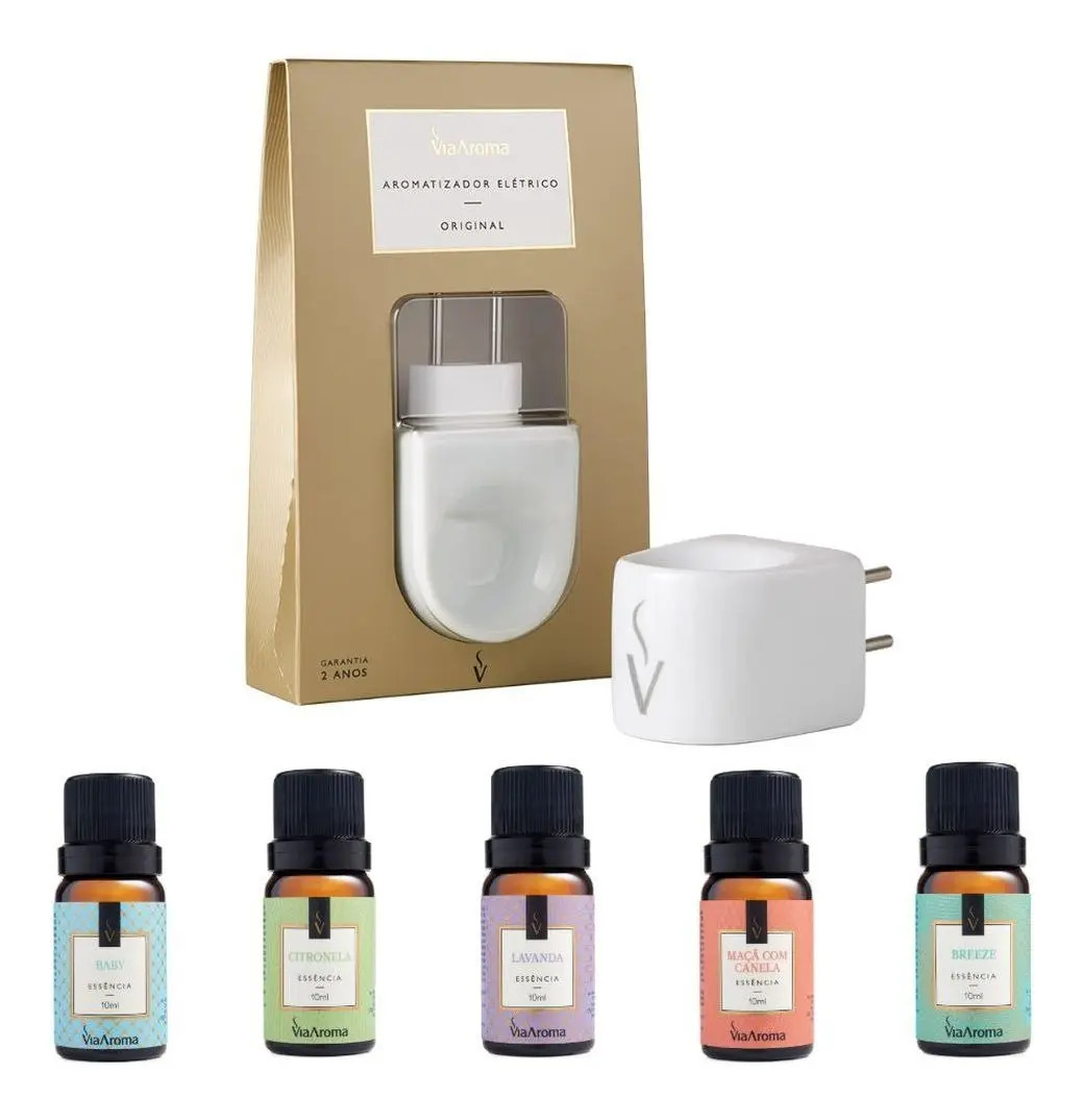 Kit Difusor Elétrico Porcelana E 05 Essências 10ml Via Aroma Mercado