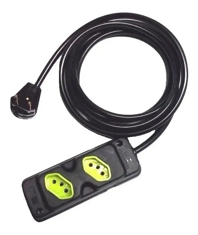 Extensão Elétrica 20a Reforçada 1 Metro Pp 2x2,5mm 2 Tomadas Mercado