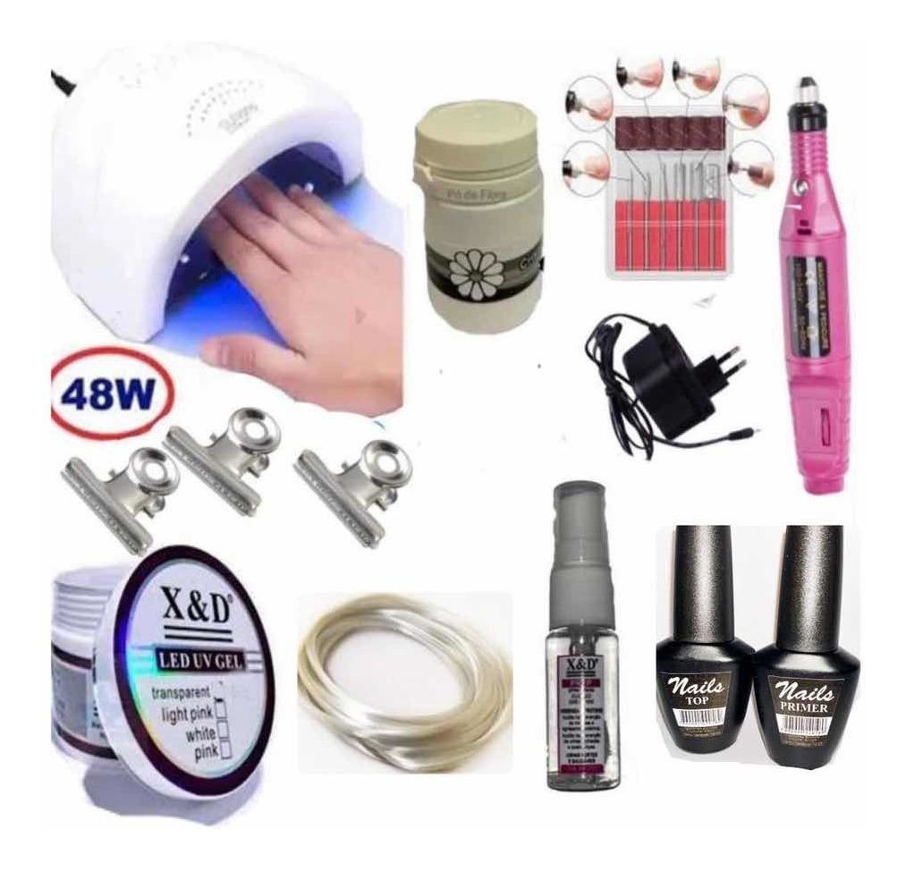 Kit Unhas Gel Completo Acrigel Porcelana Cabine 48w Oferta Mercado Livre
