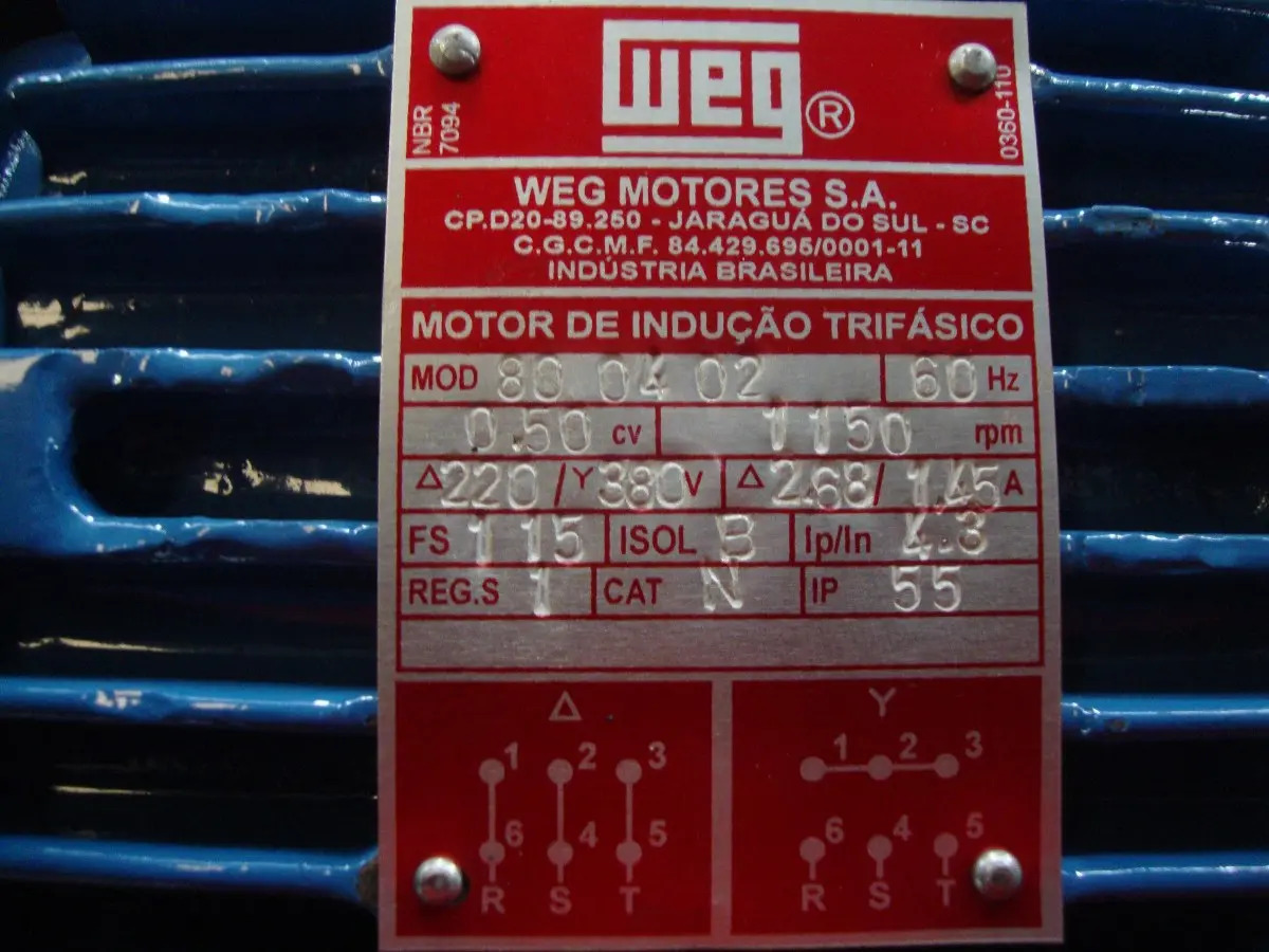 Motor Elétrico Weg 0,50cv 1150rpm 6p 220/380v Mercado Livre