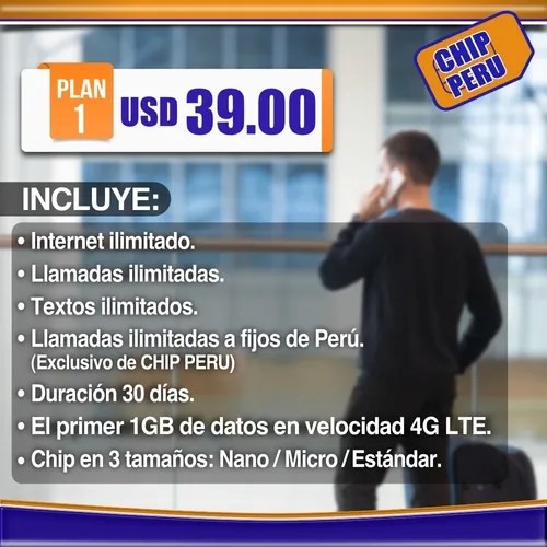 Chip Peru Sim Card Internacional Todo Ilimitado En Usa en venta en