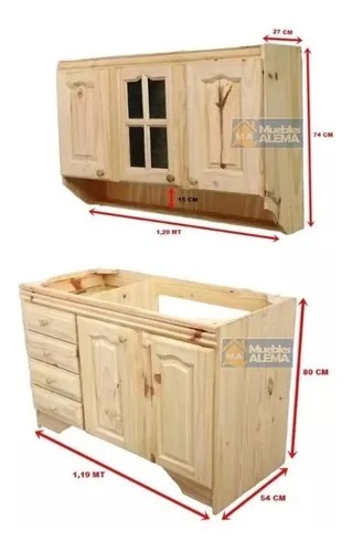 Combo Alacena Y Bajo Mesada De Pino 1.20 Mt | Muebles Alema