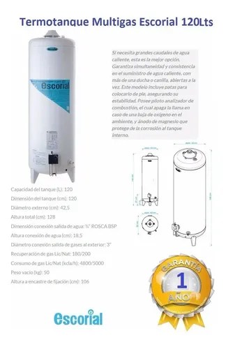 Termotanque Escorial Gas 120 Lts Multigas Garantia 3 Años | Bigger-