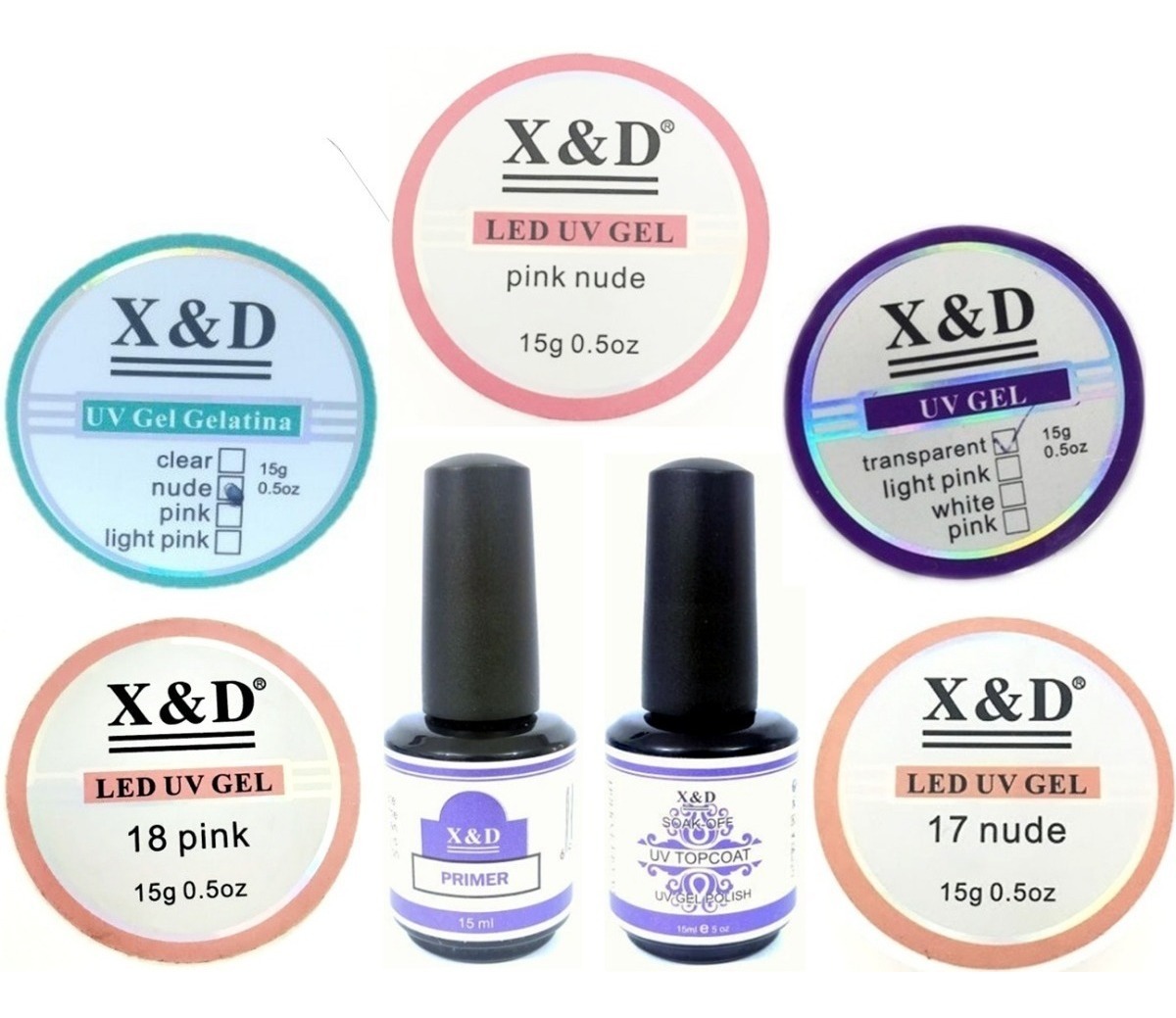 Kit 05 Gel Xed C/ Primer E Top Coat Unhas Gel Acrigel Uv Led Mercado
