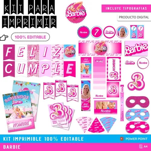 Busca kit imprimible barbie candy bar cumple 100 editable a la venta en