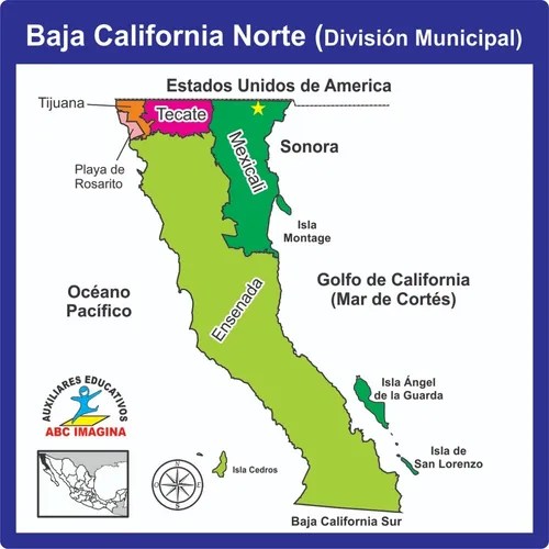 Mapa Baja California Norte Politico En Lona Envío gratis