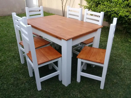 Mesa Madera Cocina Comedor Con 6 Sillas Pintadas | Mercadolibre