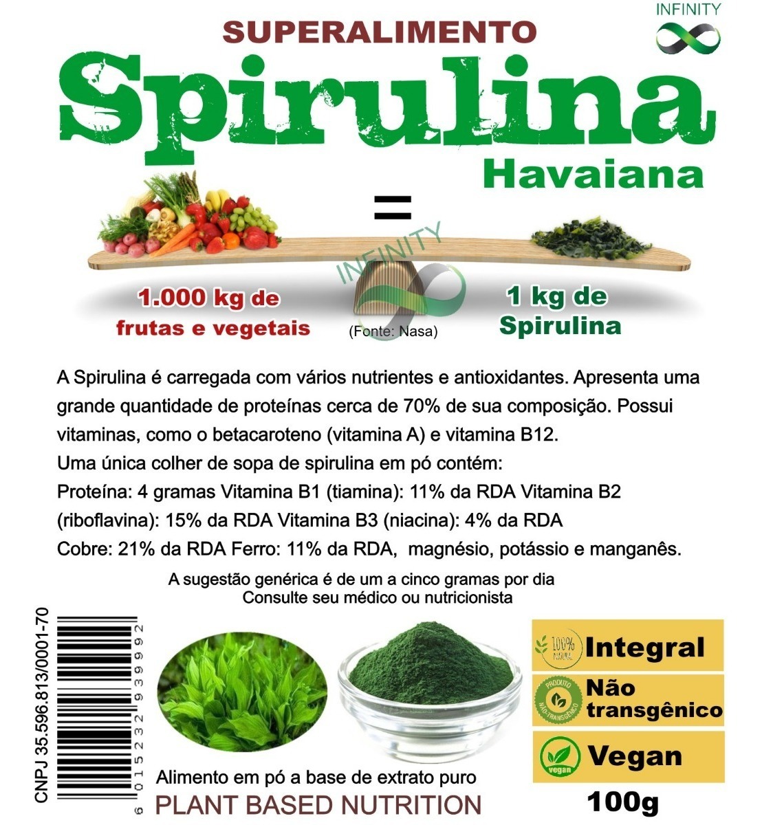 Spirulina Pura Super Alimento P/ Revenda 10 Pct De 100g Mercado Livre