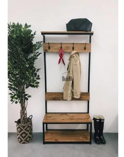 Perchero De Hierro Y Madera | Cuotas Sin Interés