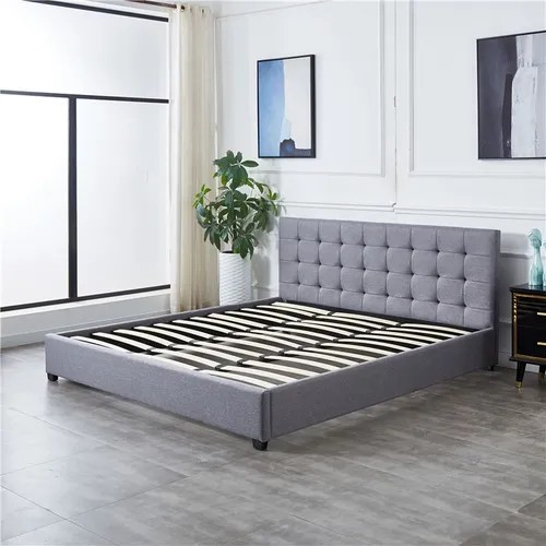 Base De Madera King Size Con Cabecera Tapizada En Lino Meses sin interés