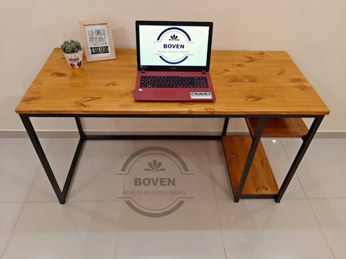 Mesa Escritorio Pc Con Estantes, Industrial, Hierro Y Madera | Mercadolibre