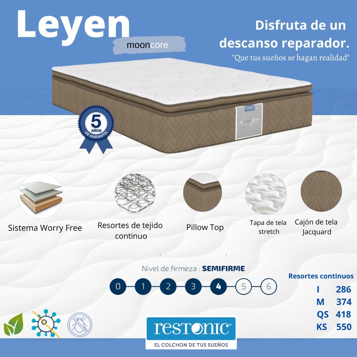 Colchón King Size Restonic Leyen Máximo Confort Oferta Meses sin