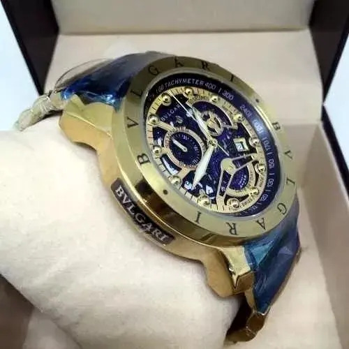 Relogio Masculino Bulgari Esqueleto Suico Banhado A Ouro Mercado Livre