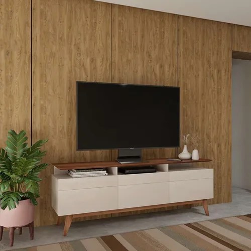 Rack Glasgow Ii 3 Gv Off White Com Freijó Touch 180 Cm Parcelamento