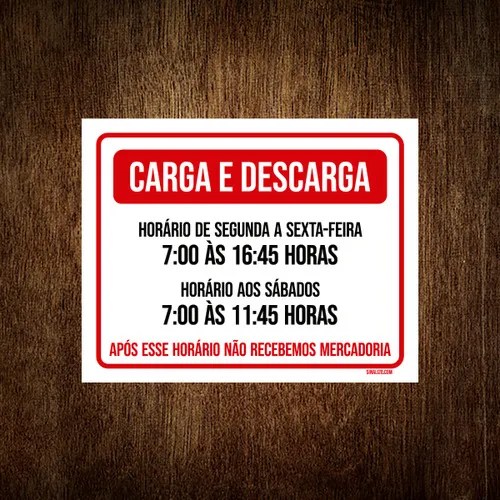 Placa Carga Descarga Horário Segunda Sexta Sábado 36x46 MercadoLivre