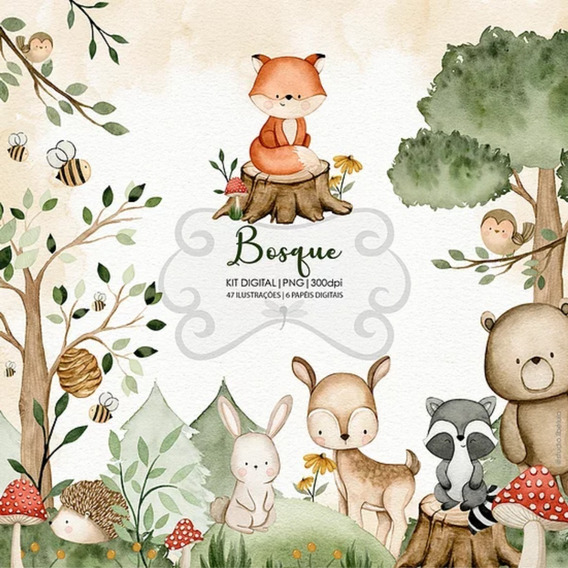 Cliparts Imágenes Png Digital Animalitos Del Bosque Acuarela | Mercadolibre