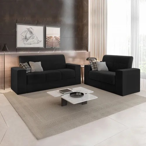 Sofá 2 E 3 Lugares Recife Veludo Preto Mamflex Parcelamento sem juros