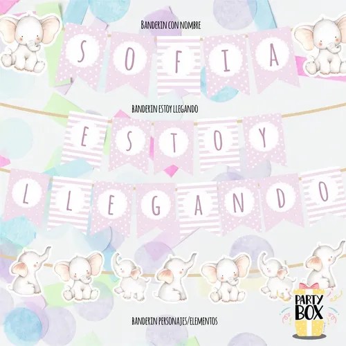 Kit Imprimible Baby Shower Elefante Nena Lila Props Deco en venta en