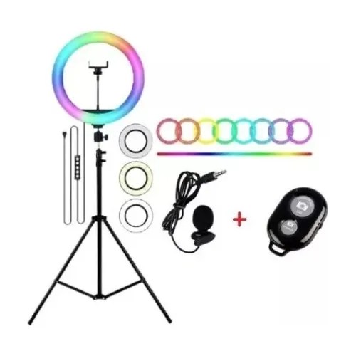 Ring Light Rgb Colorida 26cm 10 Polegadas + Tripé E Controle