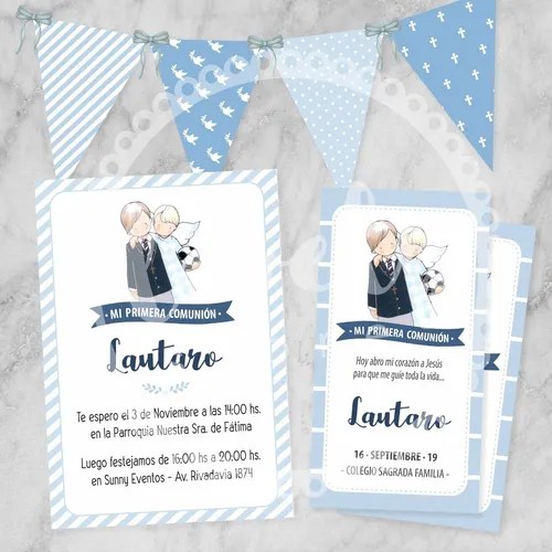 Kit Imprimible Comunión Nene Varón Bautismo. Deco. Candy Bar en venta