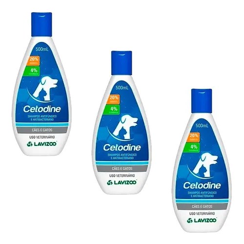 Kit 03 Cetodine Lavizoo 500ml Shampoo Antifungico Pet Cães Frete grátis