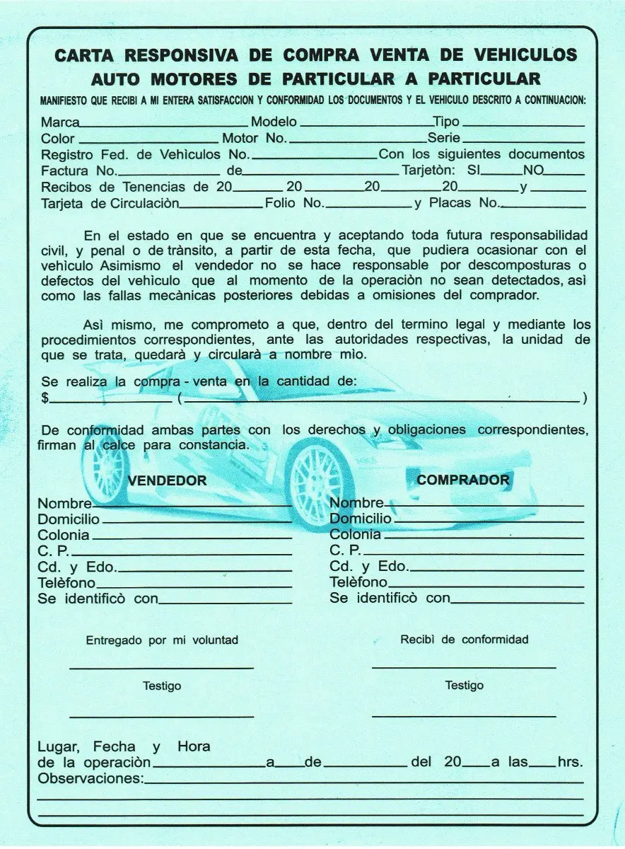 Carta Responsiva Compra Venta Vehiculo Autocopiante 10