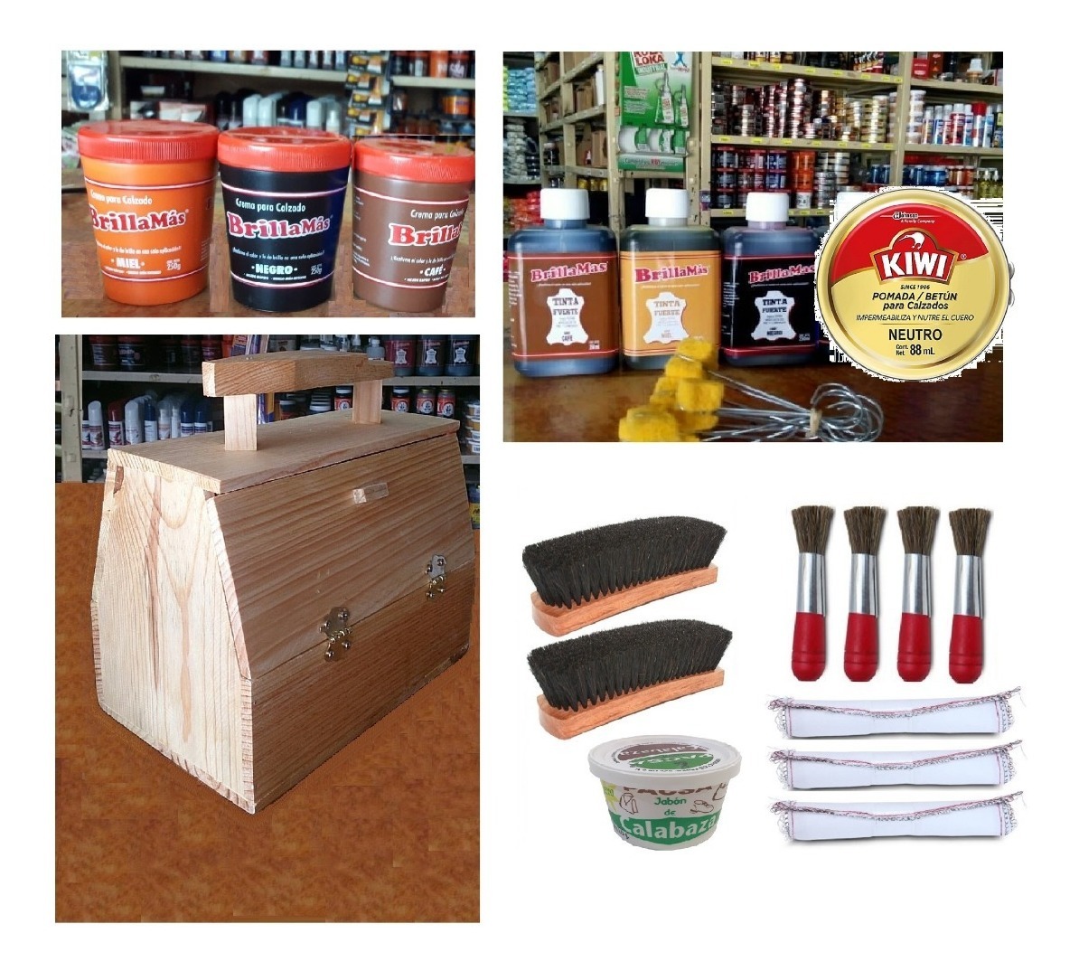 Cajon Madera Para Bolear Zapatos 30x30x19cm Con 22 Articulos Mercado