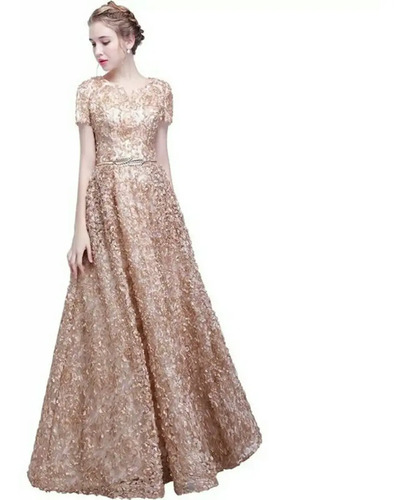 Vestido Fiesta Noche Largo, Dorado Envio Gratis! E-180102006 | Meses Sin Intereses