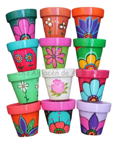 Macetas De Barro Pintadas A Mano- Diseños Únicos | Mercadolibre