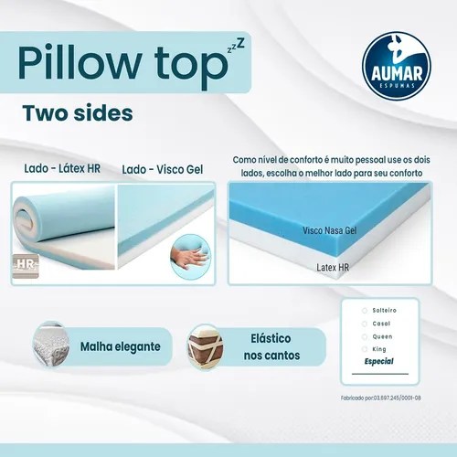 Pillow Top Látex Hr + Visco Nasa Gel Two Sides Casal 6cm Parcelamento