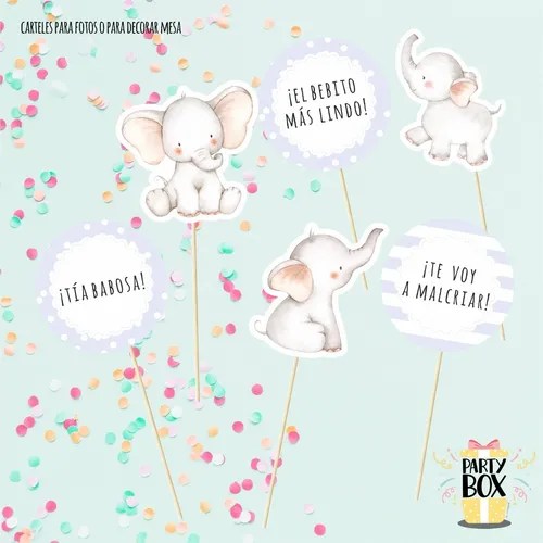 Kit Imprimible Baby Shower Elefante Nene Azul Claro Props en venta en