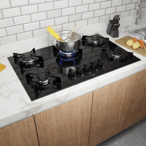 Cooktop 5 Bocas Preto Com Mesa De Vidro Atlasagile Up Bivolt à venda em