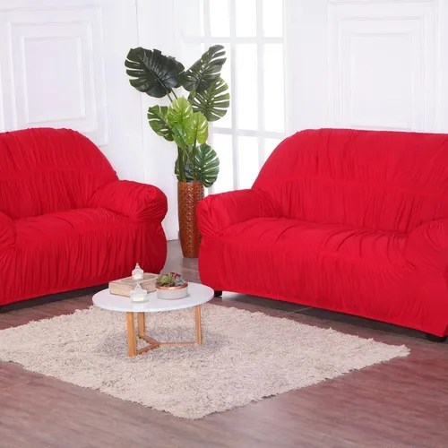 Kit de fundas de malla elástica para sofá de 2 y 3 plazas, color rojo