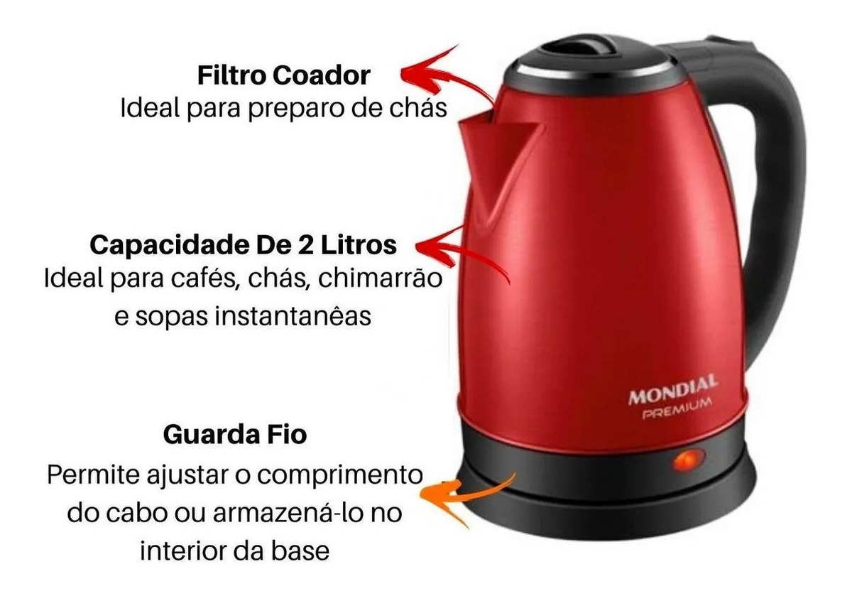 Chaleira Elétrica Premium Vermelha 2 L 127v Ce06 Mondial Mercado Livre