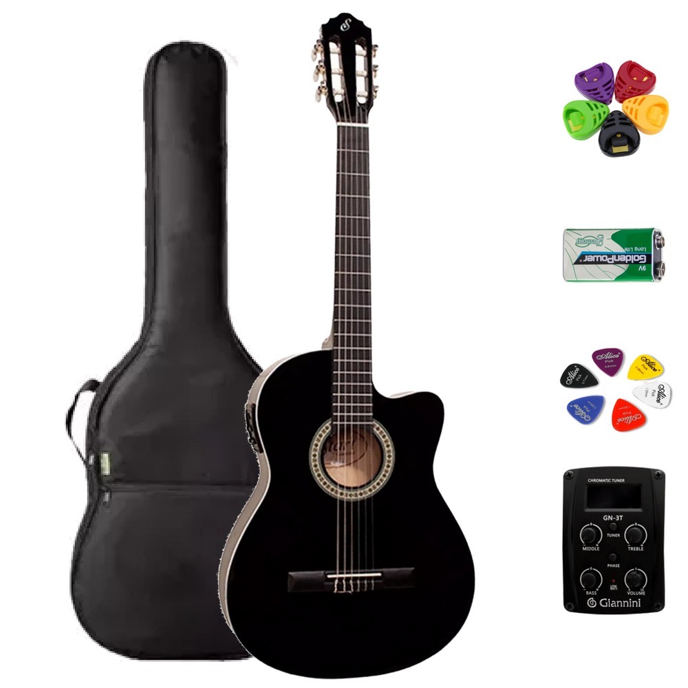Violão Giannini Nylon Elétrico Flat Preto Nf14 Bk + Kit Mercado Livre