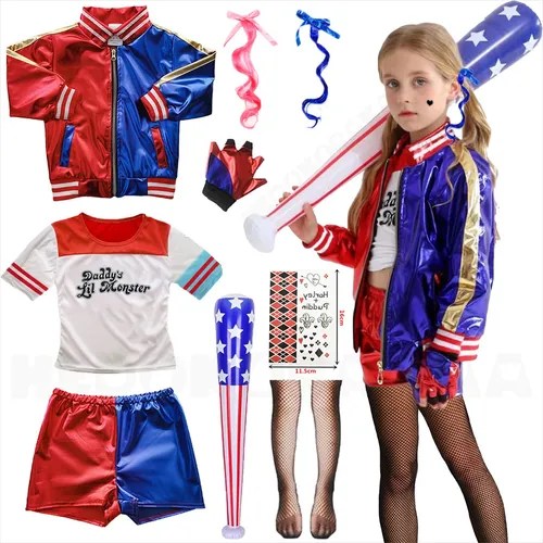 Kit De Disfraz Tipo Harley Quinn Para Niña Cosplay Halloween Meses sin interés