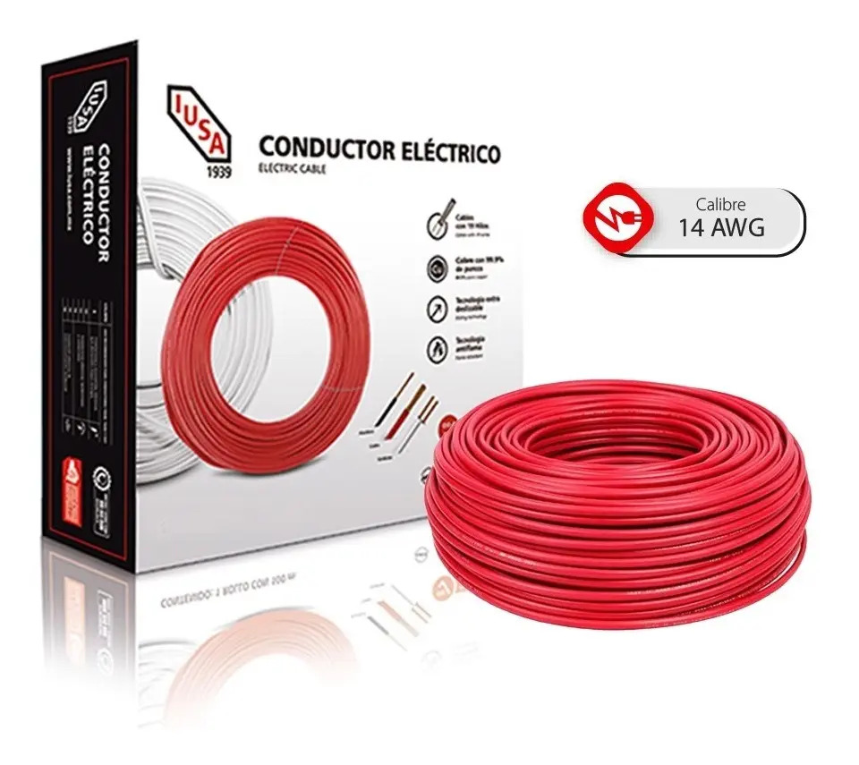 Caja 100 Mts Cable Iusa Rojo Thw Cal 14 Awg 100 Cobre