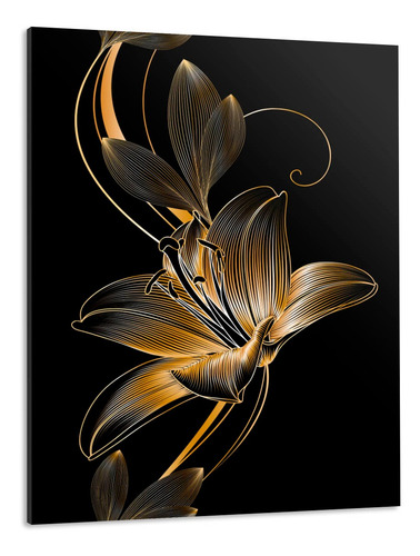 Cuadro Decorativo Acrilico Flor Dorada Ilustracion 60X40 | Meses Sin Intereses