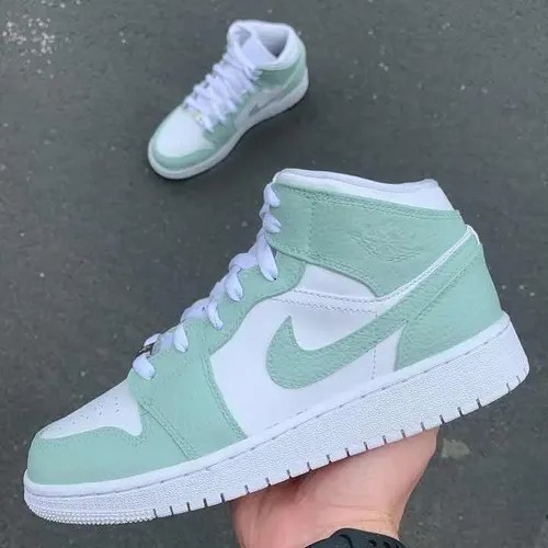 Tenis Air Jordan 1 Mid Verde Menta Custom Pintado A Mano 25 Envío gratis