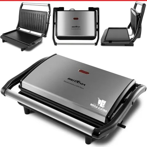 Grill Press Britânia Sanduicheira Preto Inox Misteira Grande Cor Preto