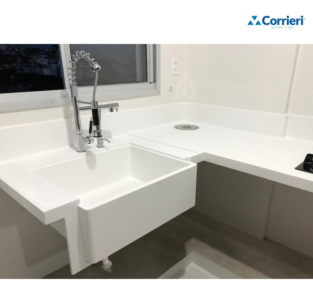 Farm Sink 60cm Em Ssm Corian® Com Válvula Frete Grátis Parcelamento