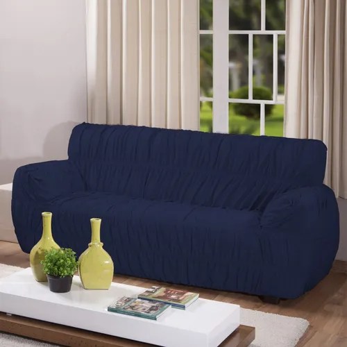 21 fundas elásticas para sofá de 3 plazas y color azul marino acanalado