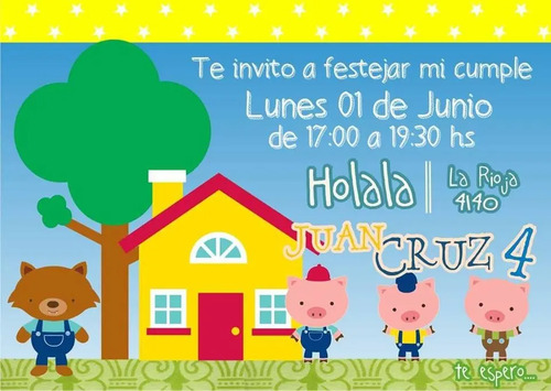 Invitaciones Digitales Los 3 Chanchitos Lobo Feroz Mercadolibre