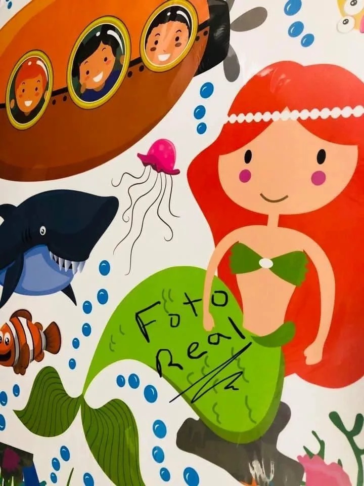 Sirenita Peces Tiburon 150x120 Vinil Sticker Pared Infantil Mercado Libre