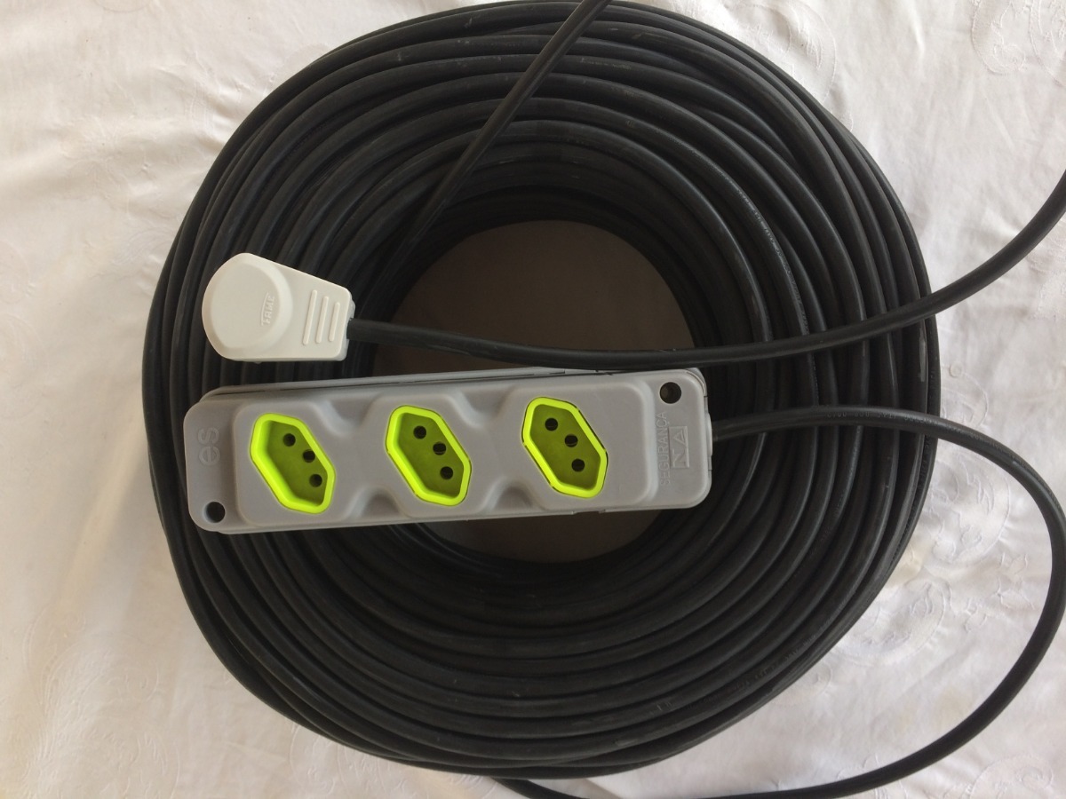 Extensão Elétrica 20 Metros 2x2,5mm Cabo Pp 3 Tomadas 10/20a Mercado