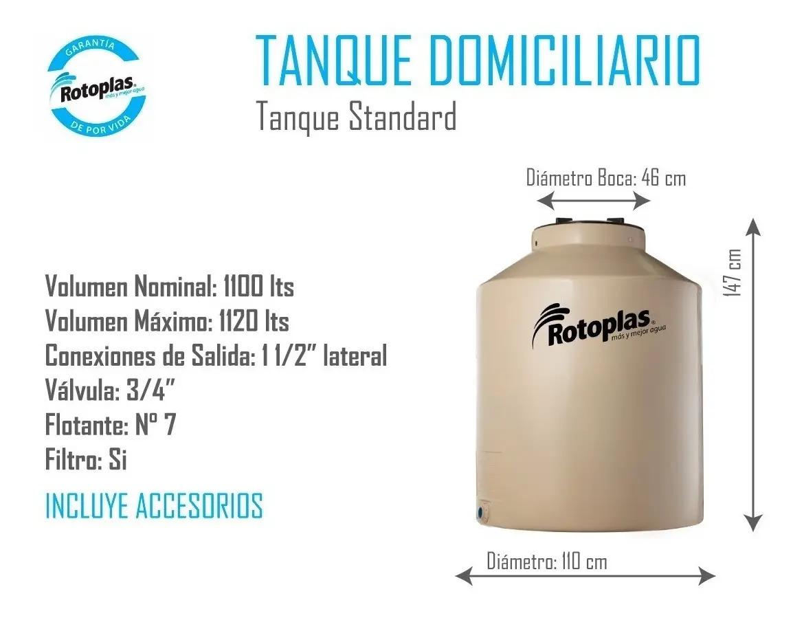 Tanque De Agua Rotoplas 1110 Litros Arena +flotante Completo SIDERPLAST