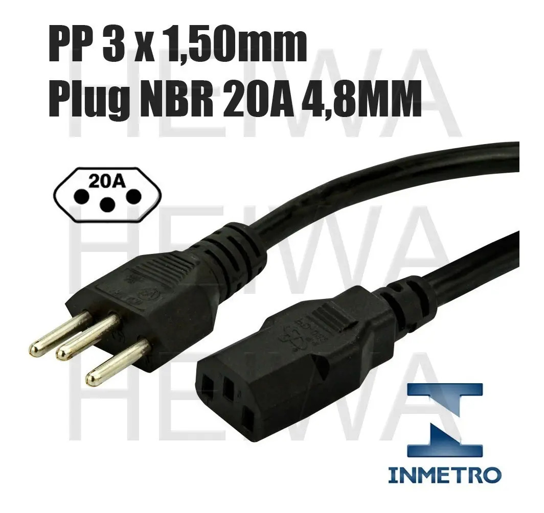 Cabo 1,80m Ac 3x1,50mm C13 Nbr 20a Força Energia Pc Panela Mercado Livre