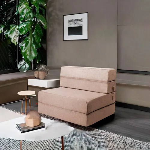 Sofá Cama Individual Plegable, Con Soporte Firmé Color Beige