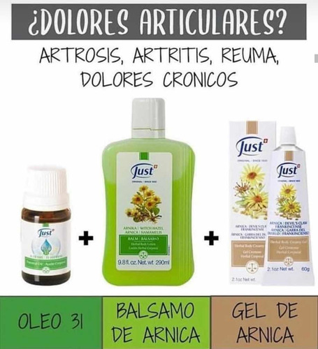 Balsamo Oleo 31 20ml Gel De Arnica Bienestar Swiss Just Envio Gratis